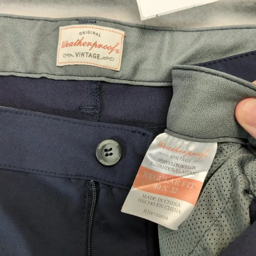 Original Weatherproof Vintage Navy Nylon Cargo Chino Pants Men's 40x30 Stretch‎